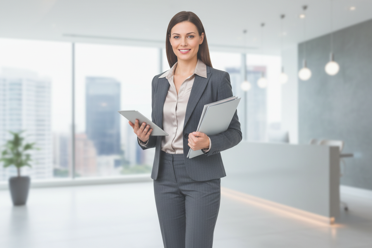 create a ladies professional image for consulting and the ocupicity of the imahe is less than 40 percent